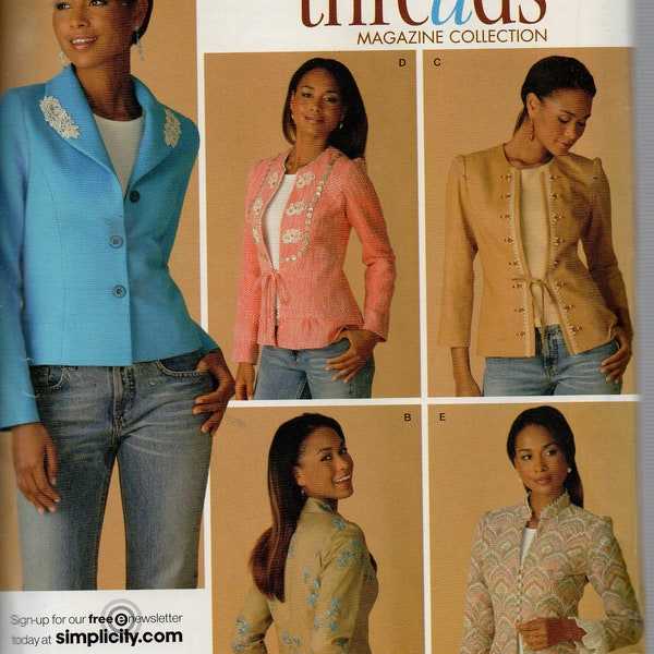 Disc. Simplicity THREADS Pattern 4256 LINED JACKETS with Trim Variations Misses Sizes 6 8 10 12 14