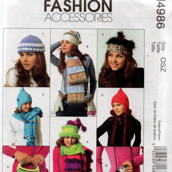 McCall's Fashion Accessories Pattern 4986 Misses HATS MITTENS SCARVES & Handbags