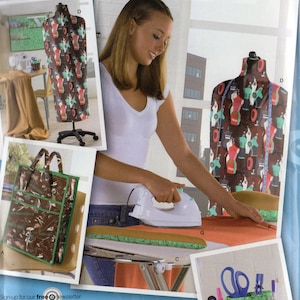 May include: A sewing pattern for a variety of projects, including a dress form cover, a tote bag, an ironing board cover, and a sewing organizer. The pattern is from Project Runway and features a colorful design with a variety of sewing-themed images.