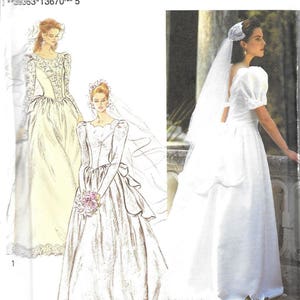 May include: Simplicity sewing pattern number 3240 for a wedding dress. The pattern includes three different styles of wedding dresses, all with long sleeves and a full skirt. The pattern is printed on white paper with black text.