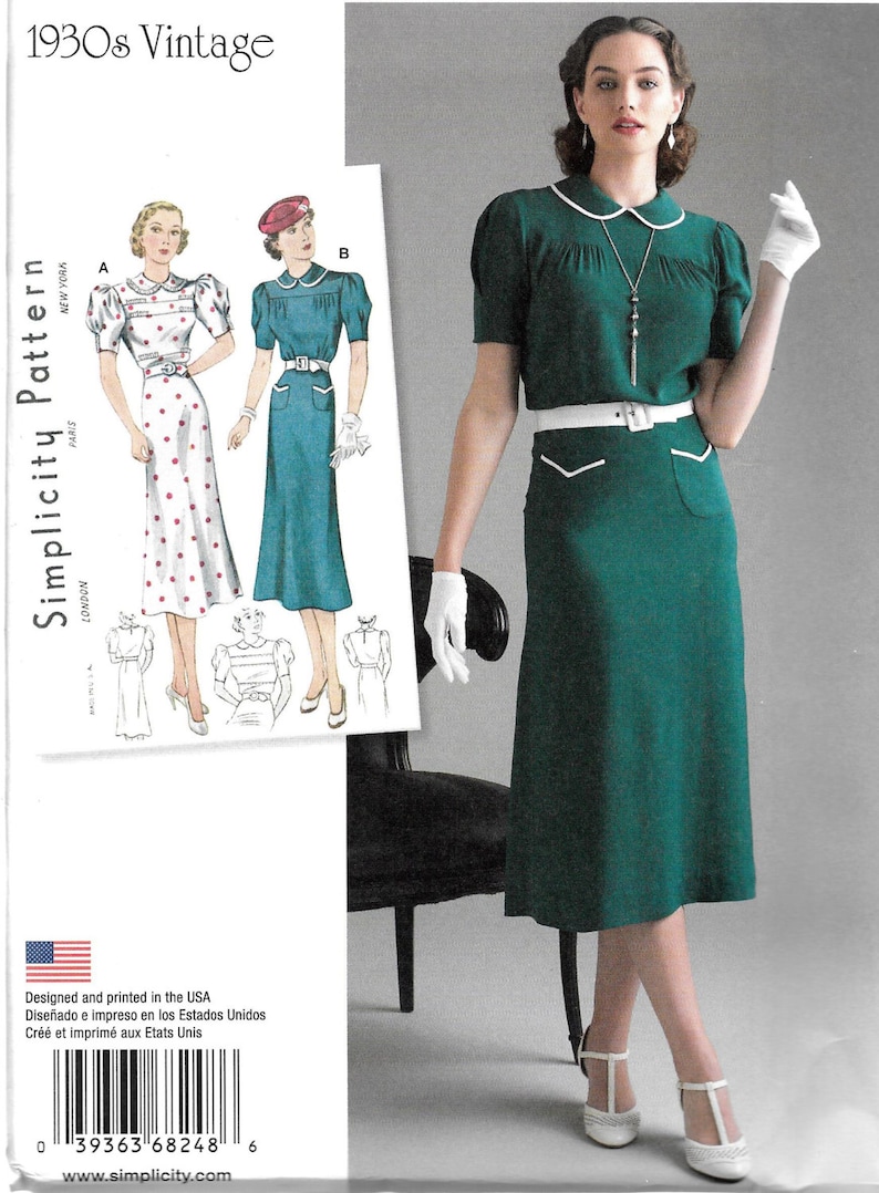 Vtg 30s Dress Puffed Sleeve Pleat Gathered Yoke Belt Sewing Pattern 4 6 8 10 12