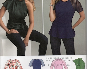 Simplicity Pattern 8512 TOPS w/SLEEVE/NECKLINE Variations with or without Peplum Misses Sizes 6 8 10 12 14