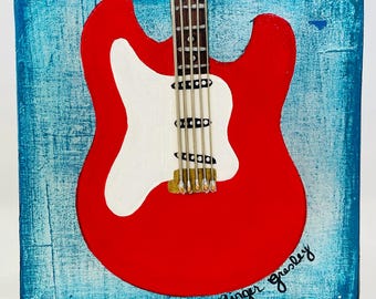 Guitarra Fender Stratocaster roja: pintura acrílica con cuerdas (15 x 15 cm)