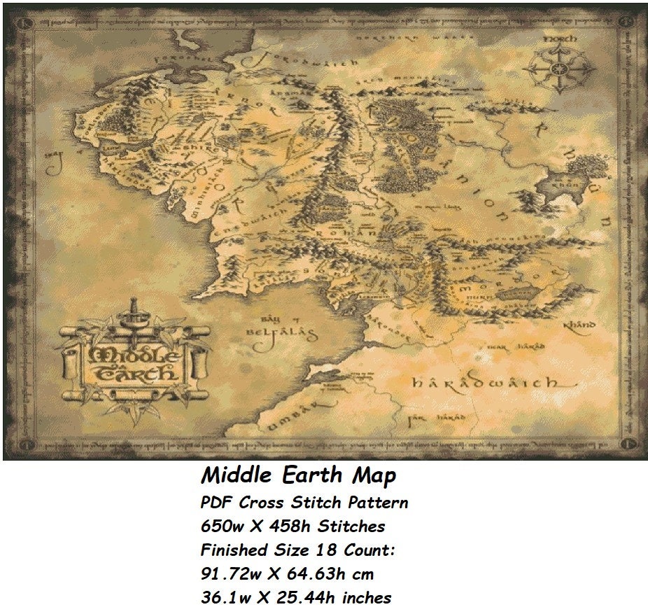 Middle Earth Map Pdf Pdf Middle Earth Map Lord Of The Rings Cross | Etsy