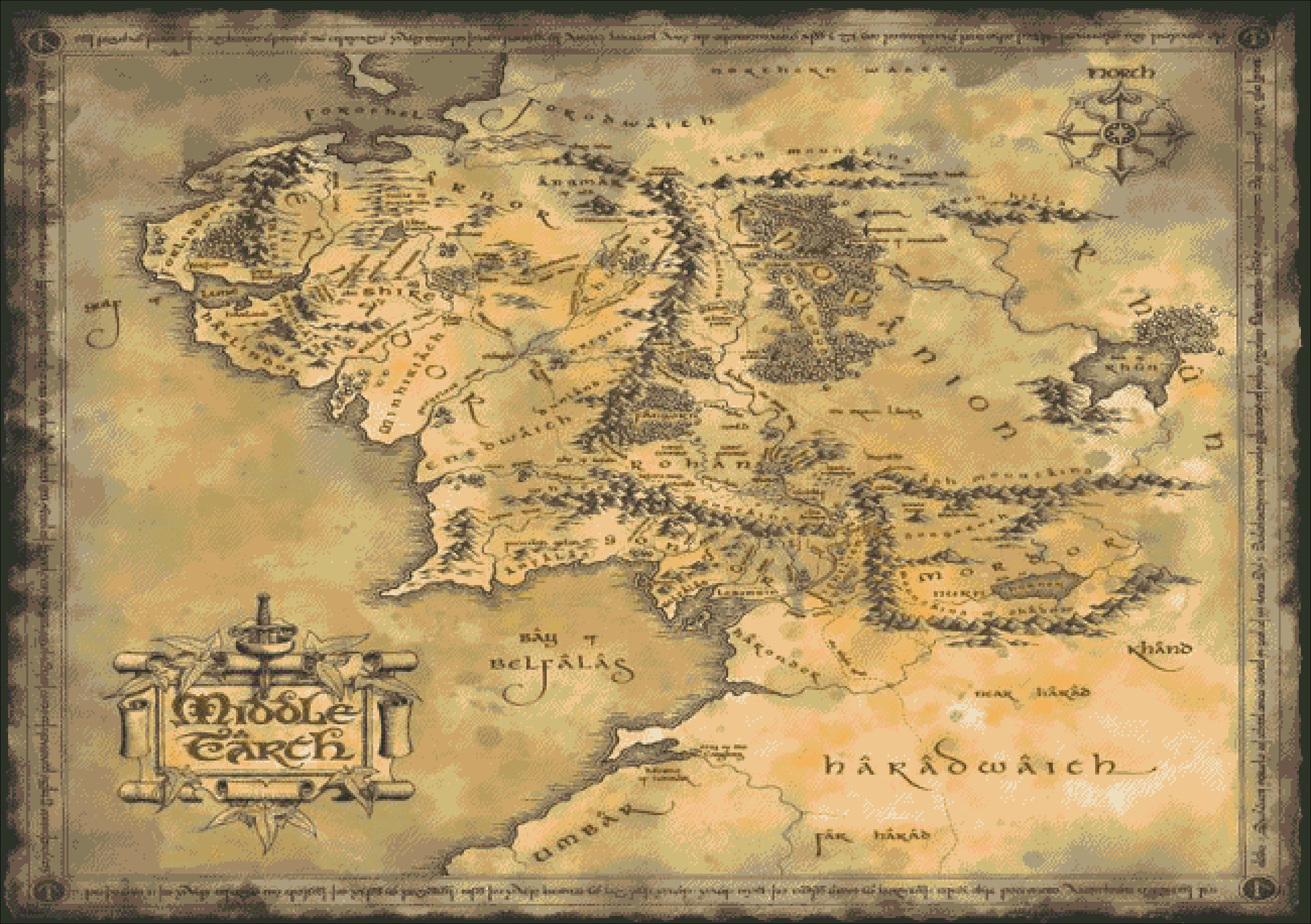 Pdf Middle Earth Map Lord Of The Rings Cross Etsy Canada