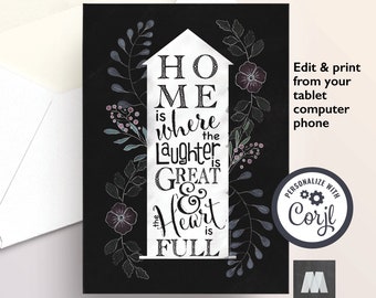 Editable/Printable Card - 'Housewarming - Home is where...' Quote Card (Customizable with Corjl)