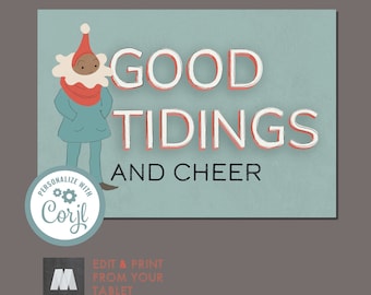 Editable/Printable Card - Good Tidings and Cheer Winter Holiday Christmas Greeting Card (Customizable with Corjl)