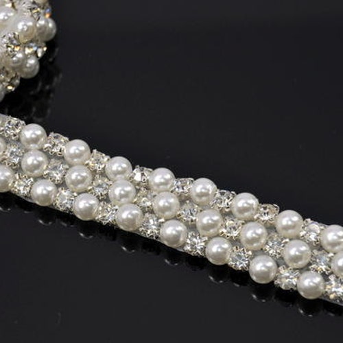 Bridal Pearl Applique Beaded Rhinestone Trim for Wedding Etsy