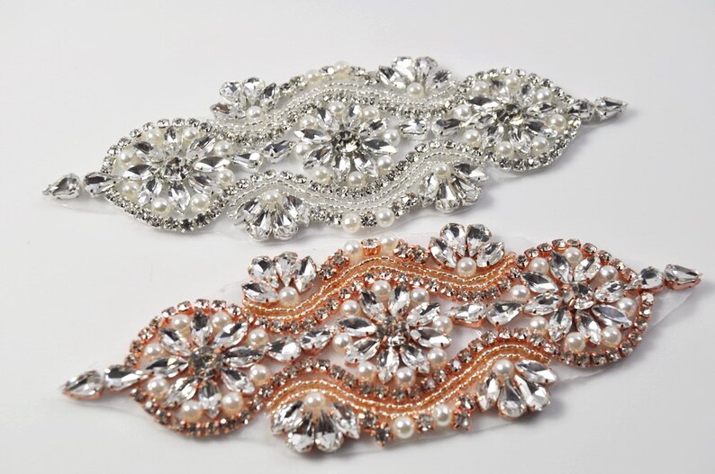 Rhinestone Pearl Applique: Silver & Rose Gold Beaded Embellishment
