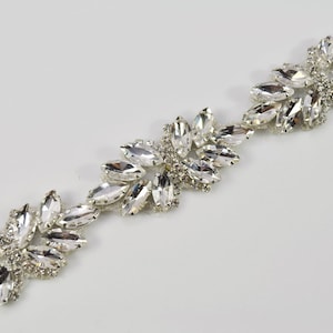Crystal trim, silver rhinestone iron on trim, Rhinestone Belt Trim, Jewelry Trim