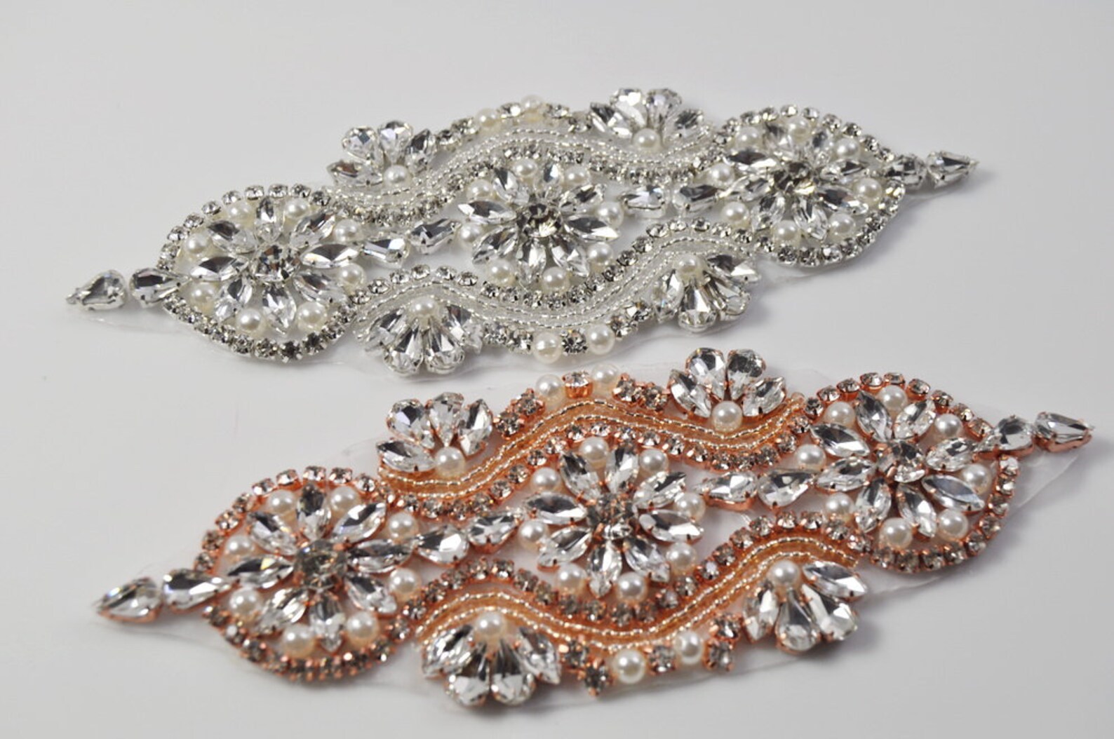 Crystal Rhinestone Rose Gold Applique Beaded Applique Bridal Etsy