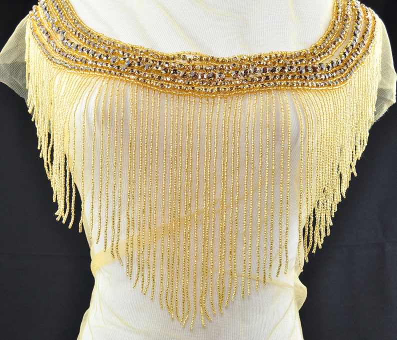 Gold beaded fringe trim applique gold beaded rhinestone Etsy