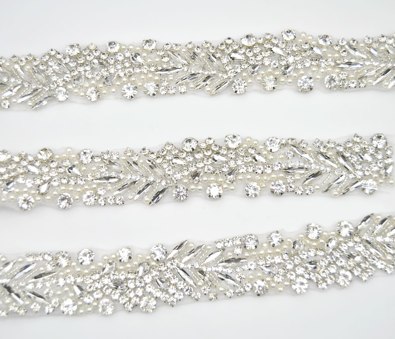 1 Yard Silver Beaded Rhinestone Trim Bridal Trim by the Yard Etsy