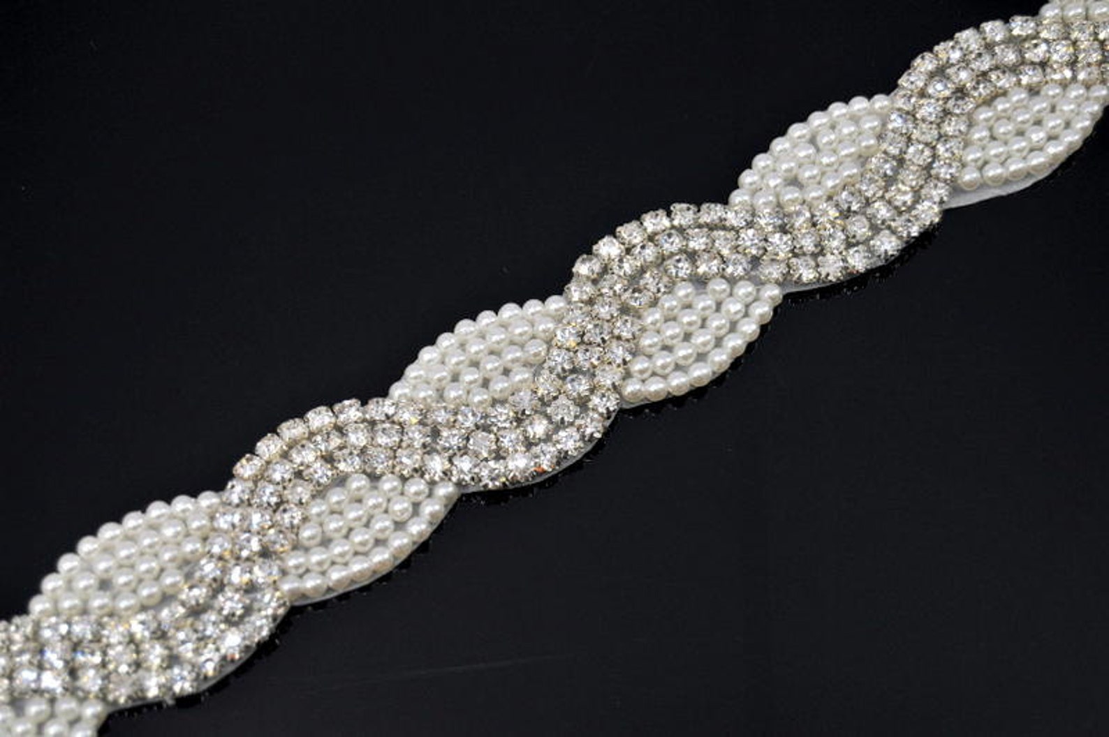 Beaded Rhinestone Trim Bridal Pearl Applique Pearl Etsy