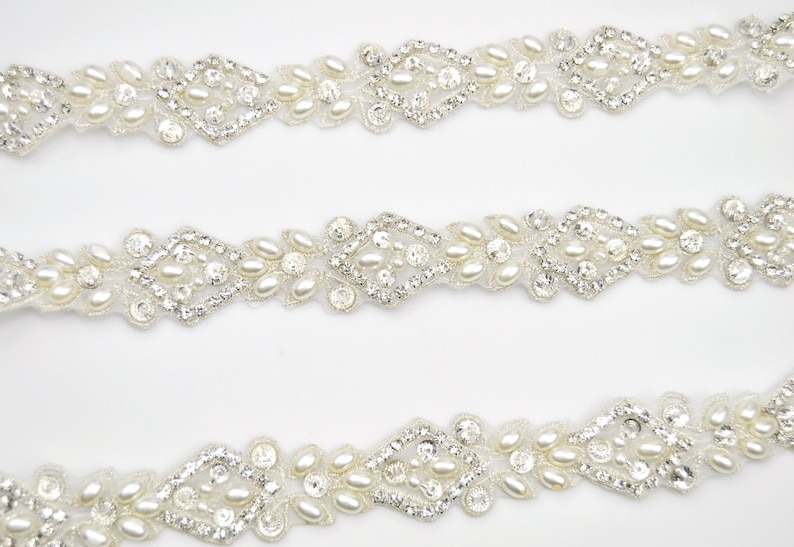 1 yard Pearl and rhinestone trim by the yard Beaded Wedding Etsy