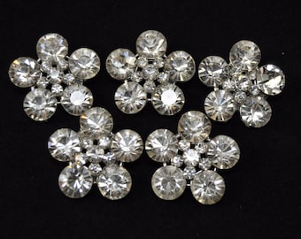 5Pcs Big Rhinestone Button, Embellishment Button with Shank Good for brooch bouquet, hair pieces, flower center