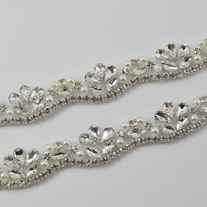 Thin rhinestone crystal beaded trim for bridal sash belts gown straps - 1 yard