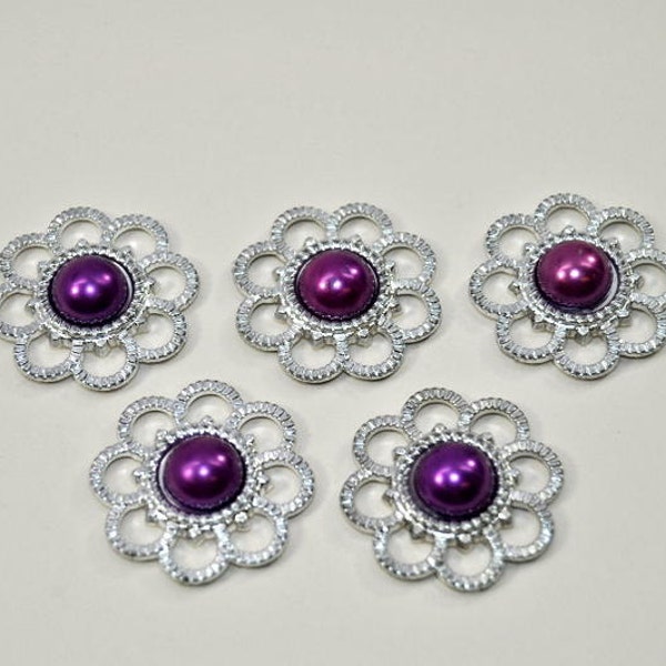 5 Pcs purple plum Pearl plastic acrylic flat back button, for garter, baby clip DIY wedding, flower center Baby Headbands,