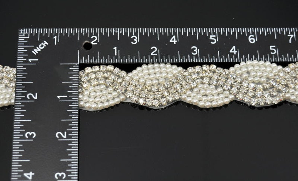 Beaded Rhinestone Trim Bridal Pearl Applique Pearl Etsy