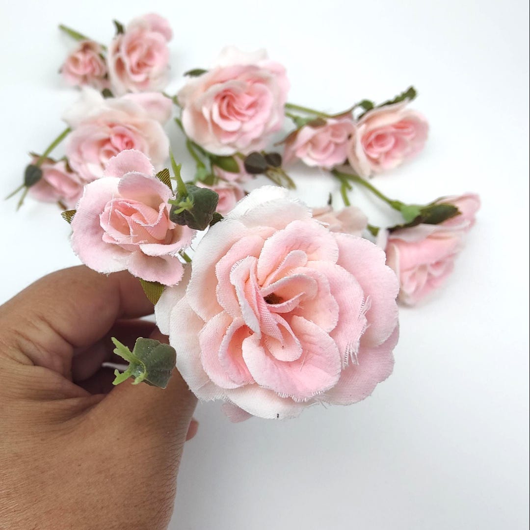 12 Small Pink Roses Flowers, Mini Rose Artificial Flower Embellishments ...
