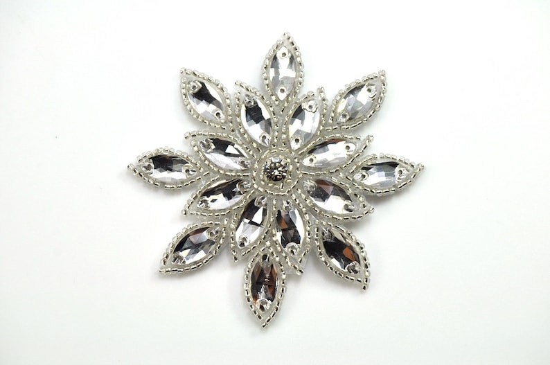 Crystal Clear Rhinestone Applique Silver Beaded Snowflake Etsy