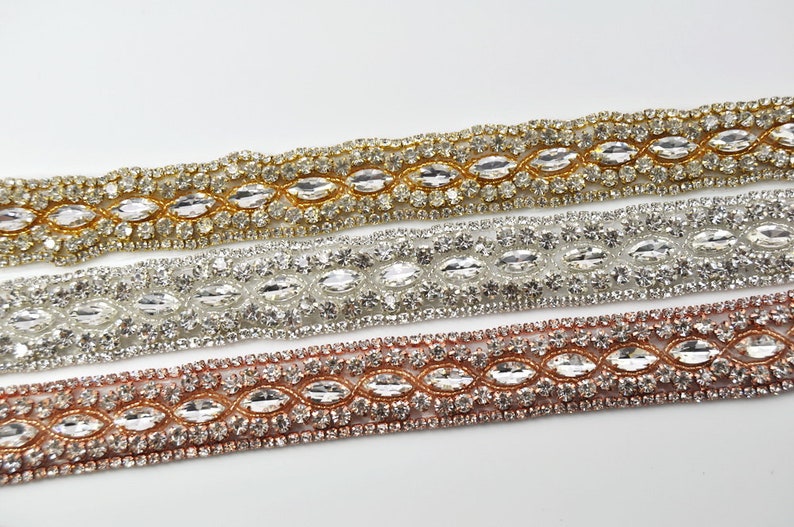 1 Yard Rose Gold Rhinestone Crystal Trim Beaded Rhinestone Etsy