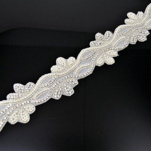 Wide Beaded Trim Bridal Pearl Applique Silver Ivory Beaded Etsy