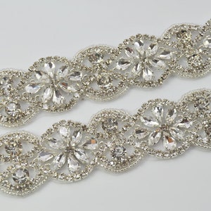 Silver Rhinestone trim, Crystal trim, Rhinestone trim Applique, for bridal sash,bridesmaids belt,rhinestone hairband