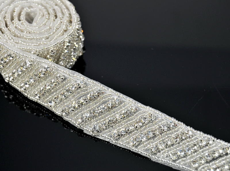 1 Yard 1.5 Inch Crystal Rhinestone Trim Hot fix Ribbon Artificial Gem Stone  Beaded Iron On Applique Embellishment Sewing Accessories for DIY Wedding