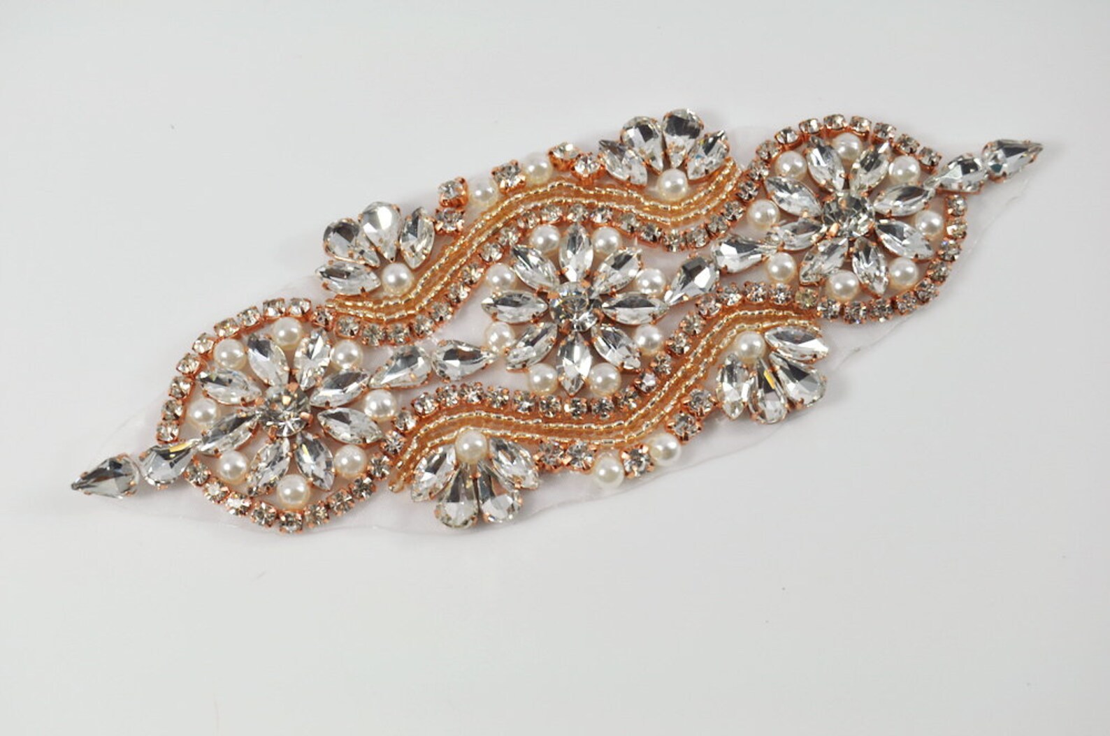 Crystal Rhinestone Rose Gold Applique Beaded Applique Bridal Etsy