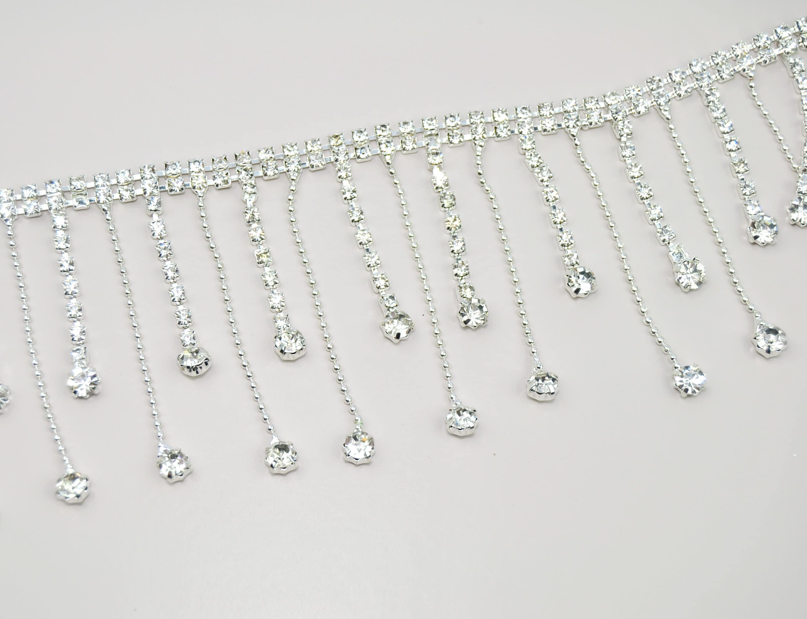 1 Yard Rhinestone Fringe Trim Silver Crystal Rhinestone Chain Etsy