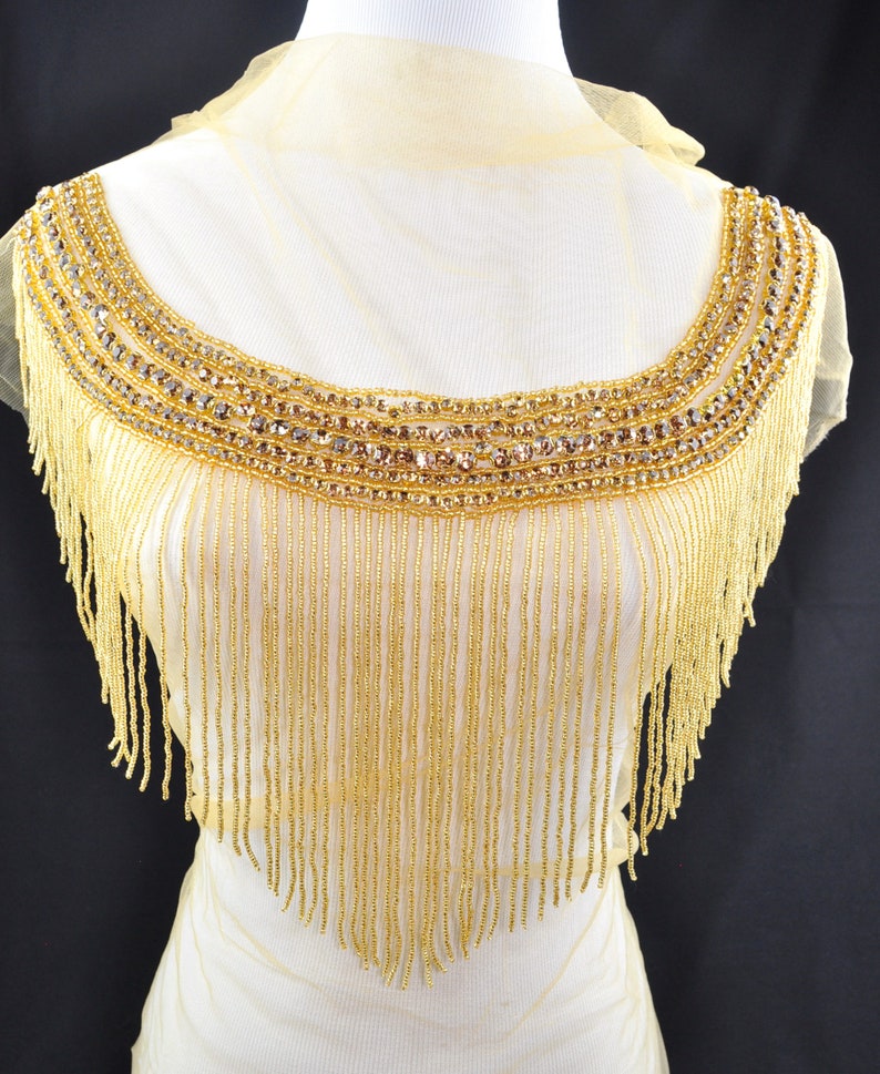Gold beaded fringe trim applique gold beaded rhinestone Etsy