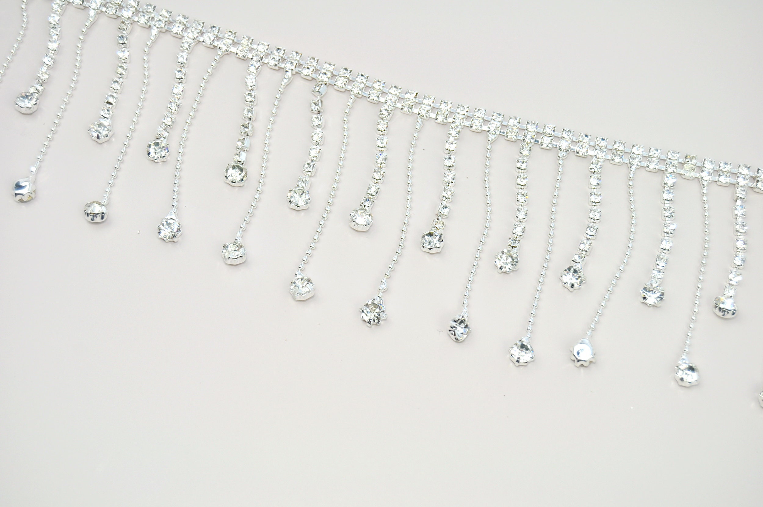 1 Yard Rhinestone Fringe Trim Silver Crystal Rhinestone Chain Etsy