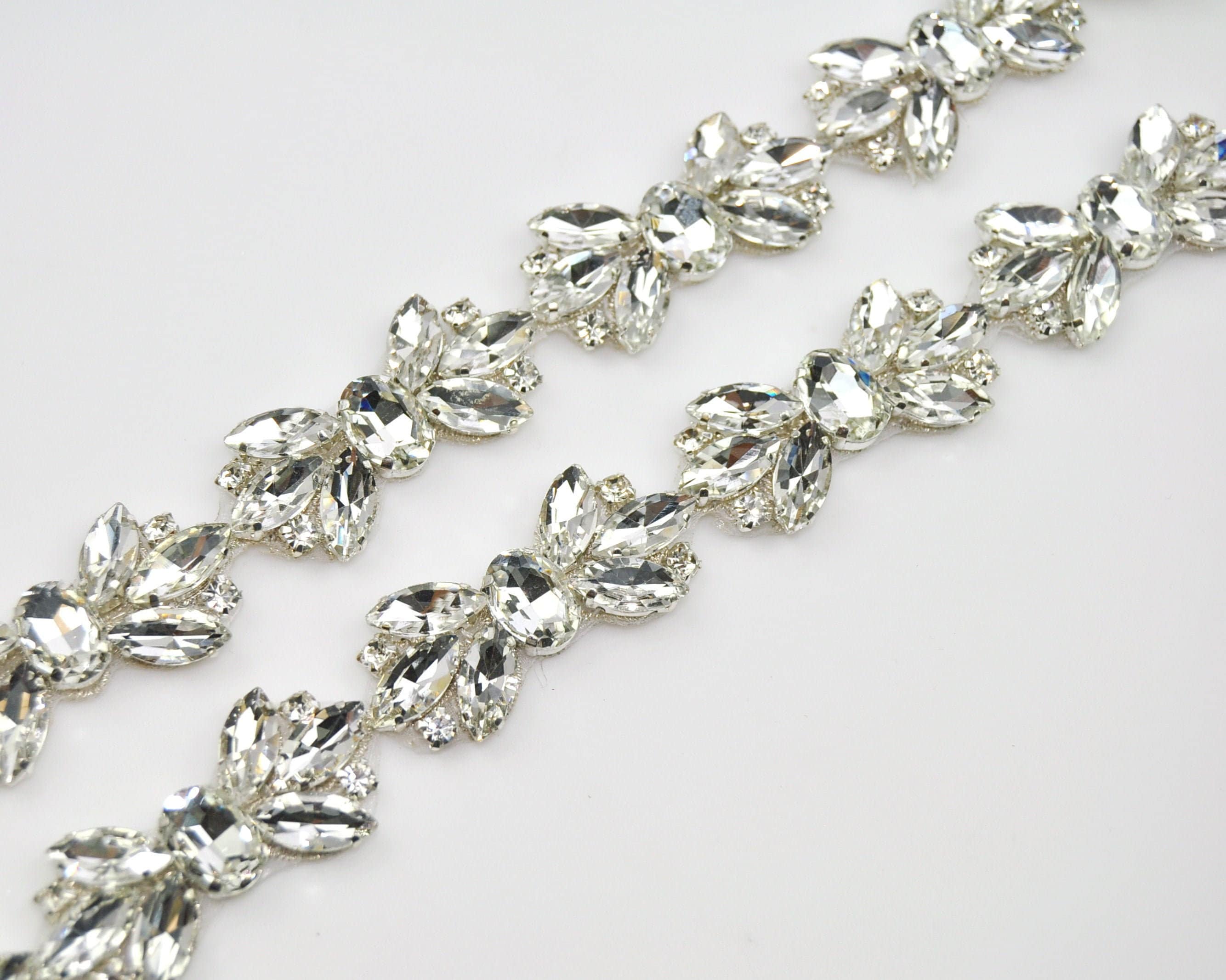 1 Yard Crystal Rhinestone Trim Silver Chain Wedding Bridal Sash Embellishment 
