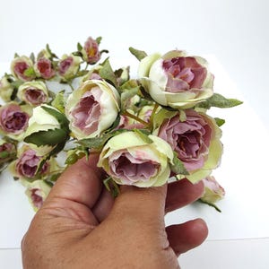 30 purple and cream Primrose Flowers, Mini Rose embellishments for DIY boutonniere, bridal party DIY hair clip, flower crown