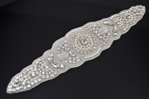 Pearl beaded applique Bridal belt applique for wedding sash | Etsy