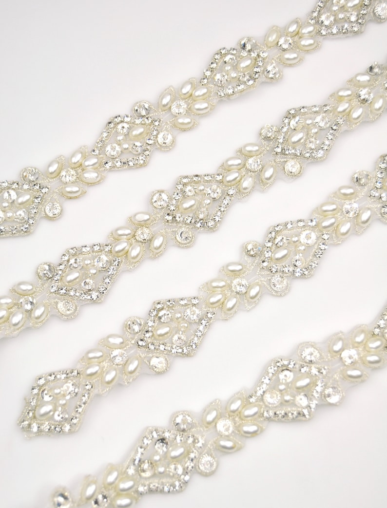 1 yard Pearl and rhinestone trim by the yard Beaded Wedding Etsy