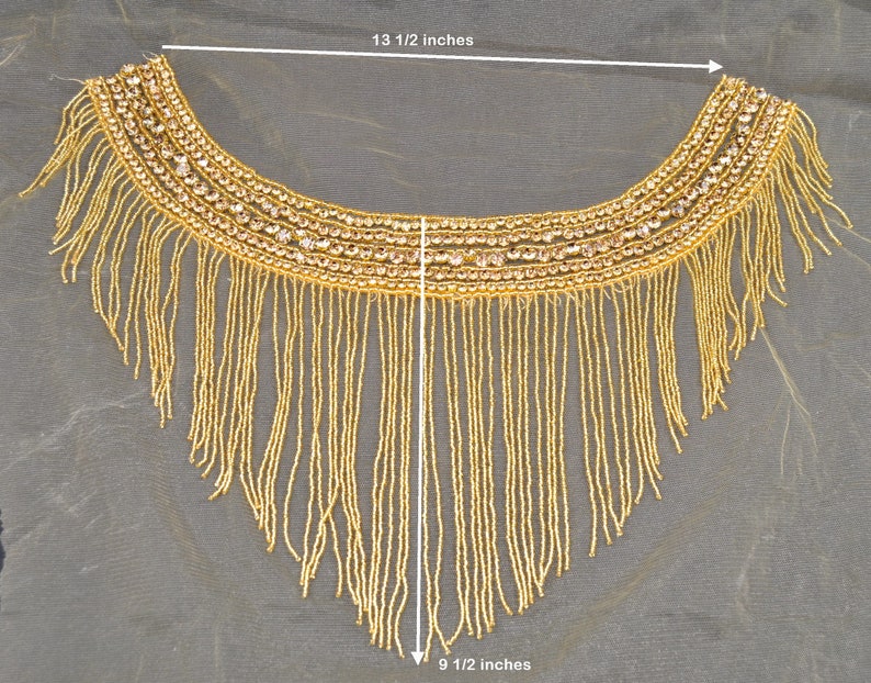 Gold beaded fringe trim applique gold beaded rhinestone Etsy