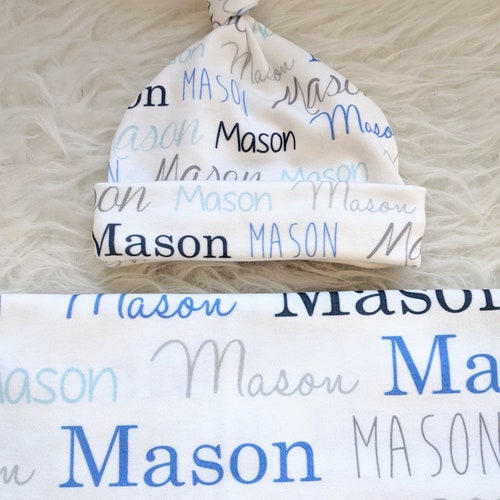 Personalized Baby Name Knot Hat and Swaddle Blanket Set Baby Etsy