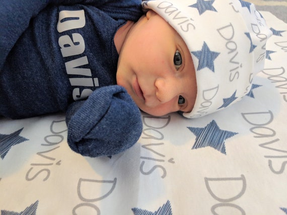 personalized baby blanket and hat