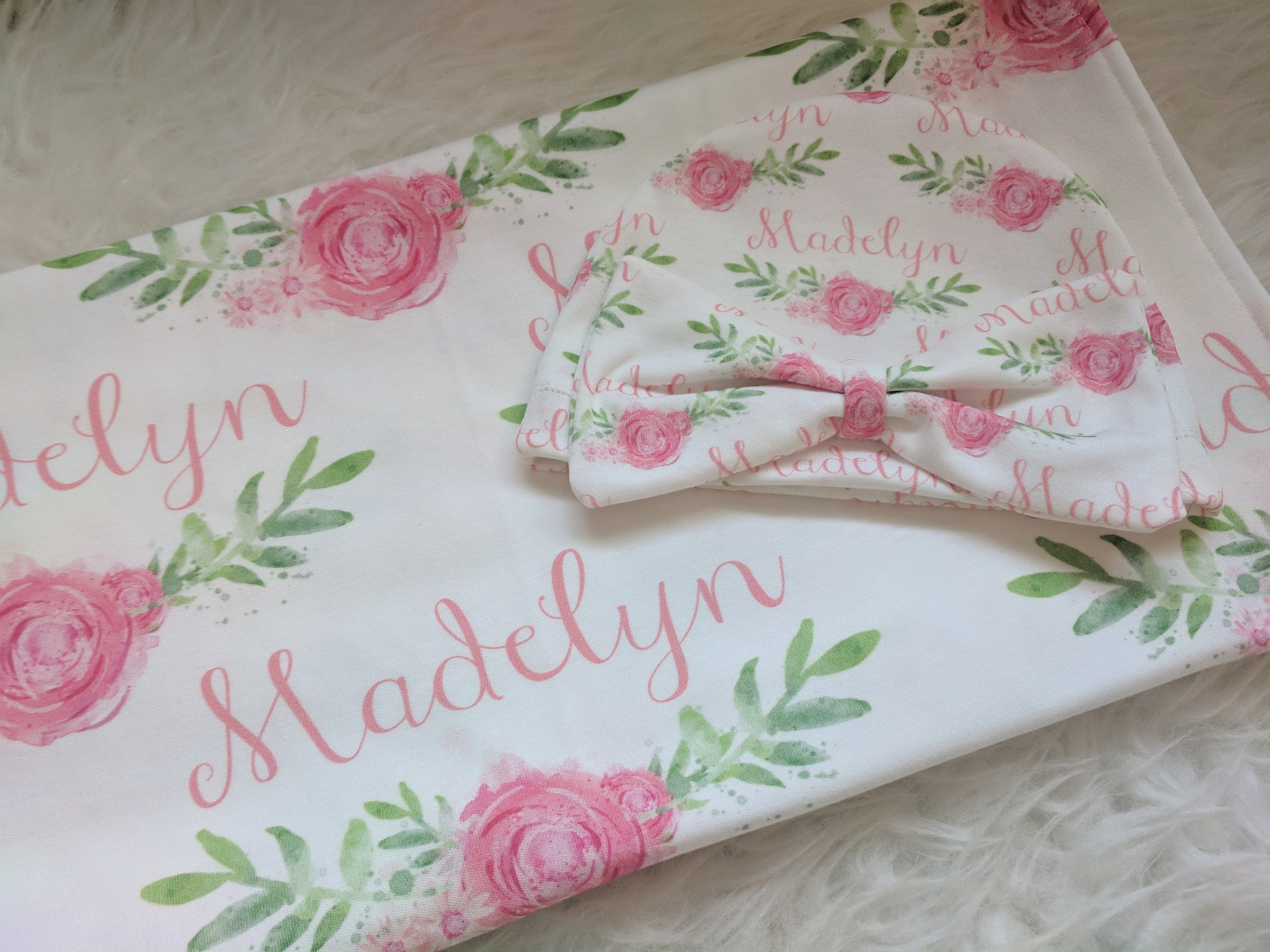 Personalized baby name blanket // baby rose vine personalized Etsy