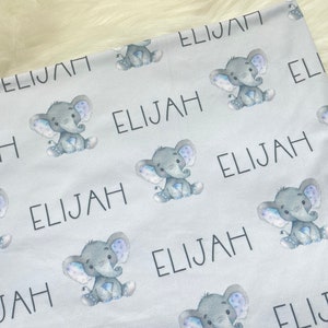Elephant Personalized swaddle blanket and hat set, personalized blanket, newborn name blanket, baby elephant hospital gift, baby shower gift image 5