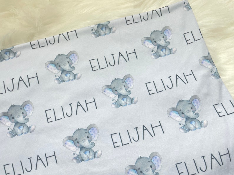 Elephant Personalized swaddle blanket and hat set, personalized blanket, newborn name blanket, baby elephant hospital gift, baby shower gift image 5