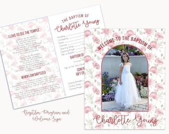 Baptism program LDS Editable Template, Church of Jesus Christ of Latter-Day Saints Baptism invitation, poppy floral girl baptism program