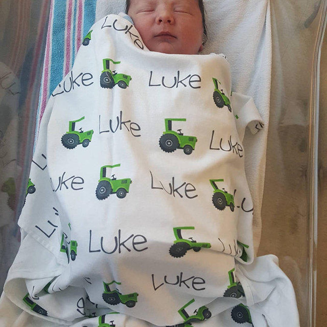 Personalized Tractor Baby Blanket // Baby Personalized Name Swaddle ...