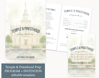 Temple and Priesthood Preparation Program LDS Editable Template, Church of Jesus Christ of Latter-Day Saints Invitation and program