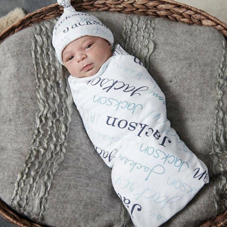 personalized baby blanket and hat set
