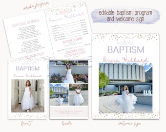 Baptism program LDS Editable Template, Church of Jesus Christ of Latter-Day Saints Baptism invitation, rainbow baptism program with hymns