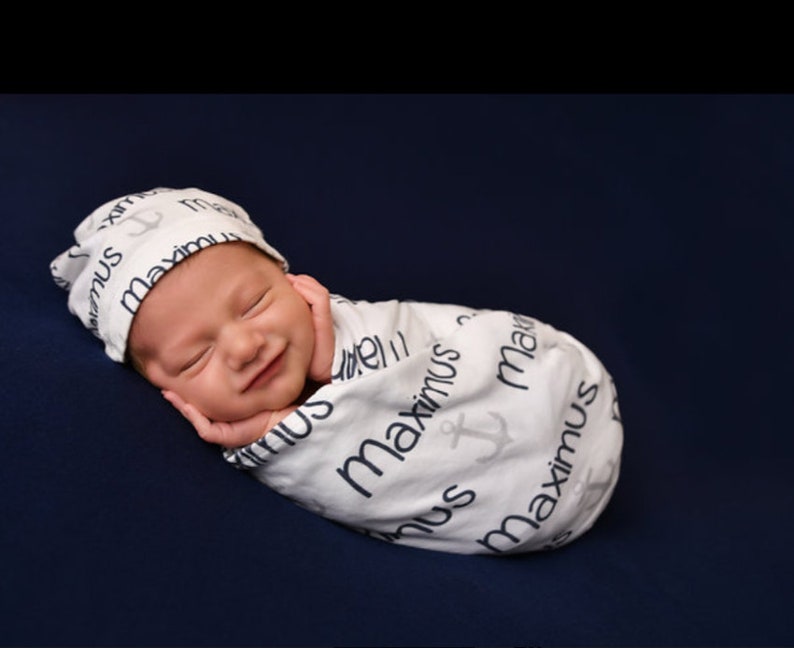 Personalized Swaddle Blanket and Hat Set Personalized Etsy