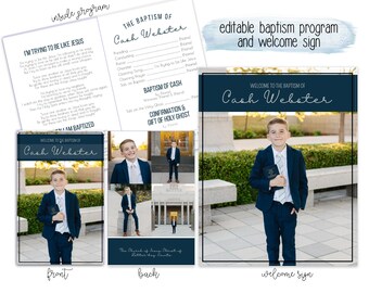 LDS Boy Baptism Program LDS Editable Template, Latter-Day Saints Baptism Invitation, Navy Boy Baptism Program LDS Boy